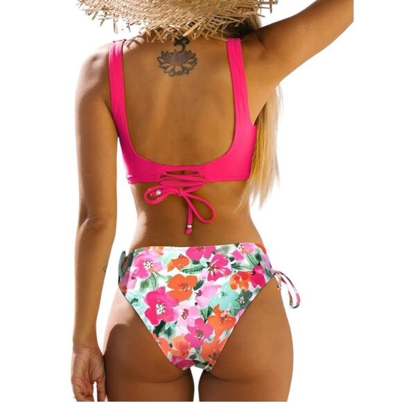 NWOT Cupshe Pink Triangle Bikini with Floral Print Sz M - Picture 2 of 9